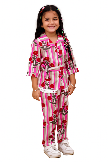 Poppy Stripe Tie‐Waist Shirt & Tassel-Hem Pant Set