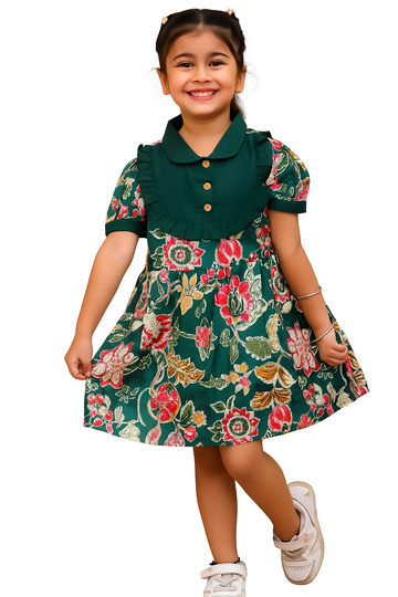 Emerald Garden Ruffle-Collar Dress