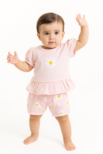 Daisy Daydream Ruffle‑Hem Tee & Shorts Set