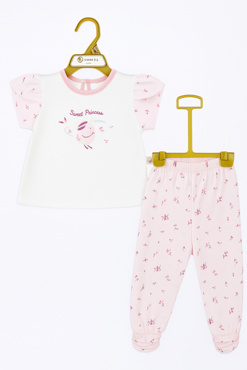 Sweet Princess Swan Organic Ruffle‑Sleeve Tee & Knot‑Hem Pant Set