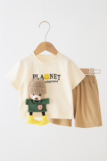 Half Sleeves T-Shirt with Toy Embossed and Shorts