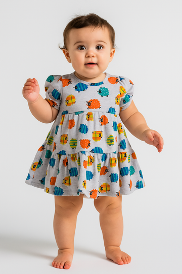 Fuzzy Friends Tiered Dress & Diaper‑Cover Set