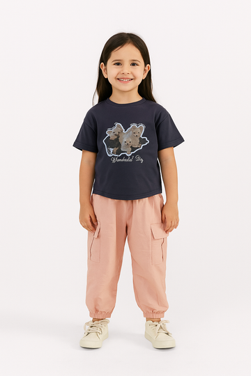Wanderlust Pups Tee & Blush Cargo Jogger Set