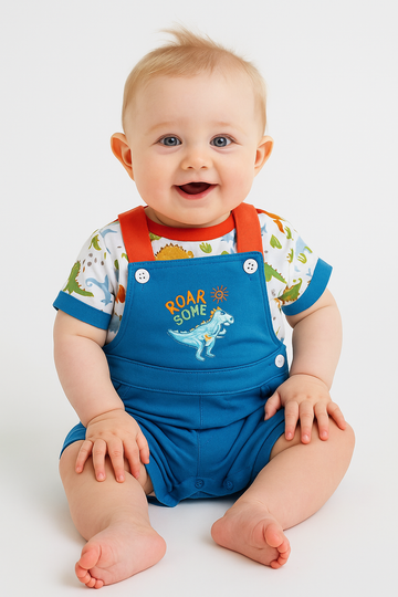 Roarsome Dino Organic Dungaree Set For Boys