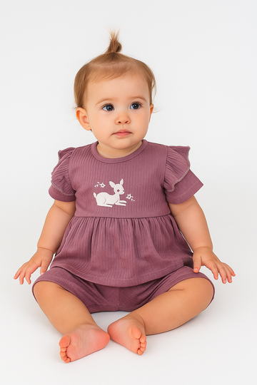 Forest Fawn Organic Rib‑Knit Flutter Top & Shorts Set