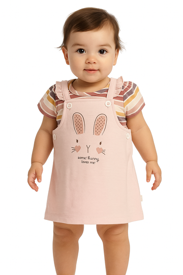Some Bunny Loves Me Organic Layered Pinafore Set