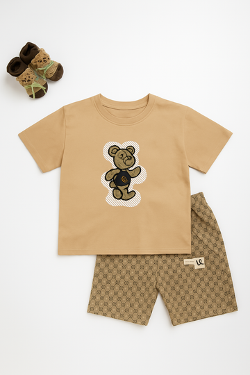 Soft Cotton Teddy Print Tee with Printed Shorts Set