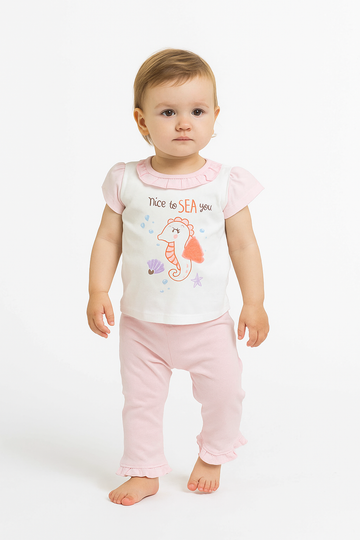Nice to Sea You Seahorse Organic Tee & Ruffle‑Hem Pant Set