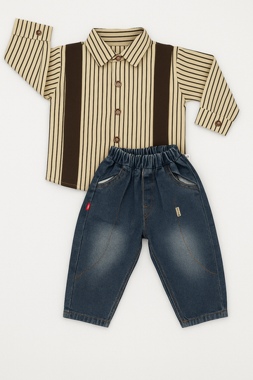 Full Sleeves Striped Shirt and Jeans Set