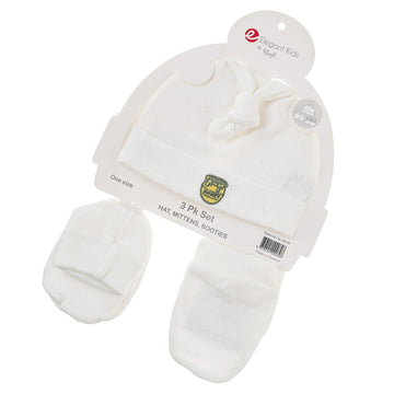 3 Pack Knotted Hat, Bootie & Mitten Set
