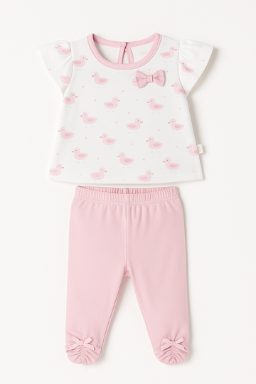 Kozeecub Pink Duckling Flutter-Sleeve Tee & Bow Pajama Set