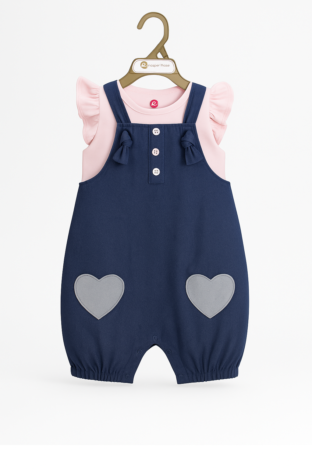 Bow & Heart Organic Denim Shortall & Flutter‑Sleeve Tee Set