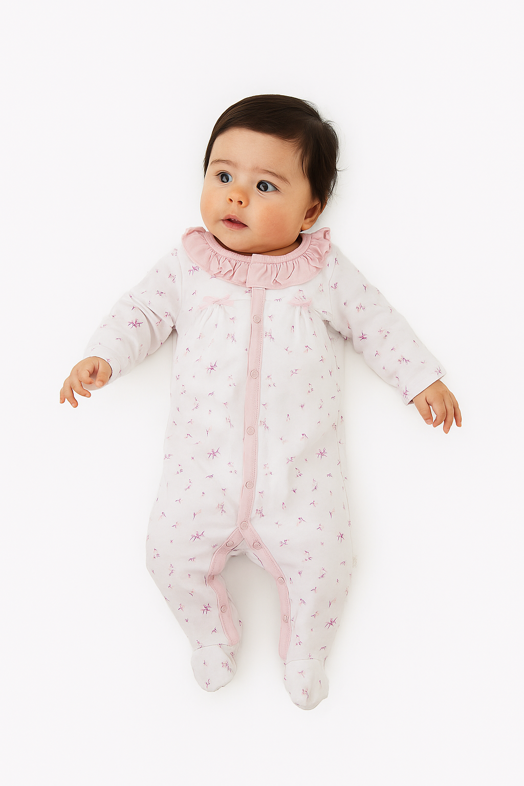 Meadow Dream Ruffle‑Trim Footed Romper