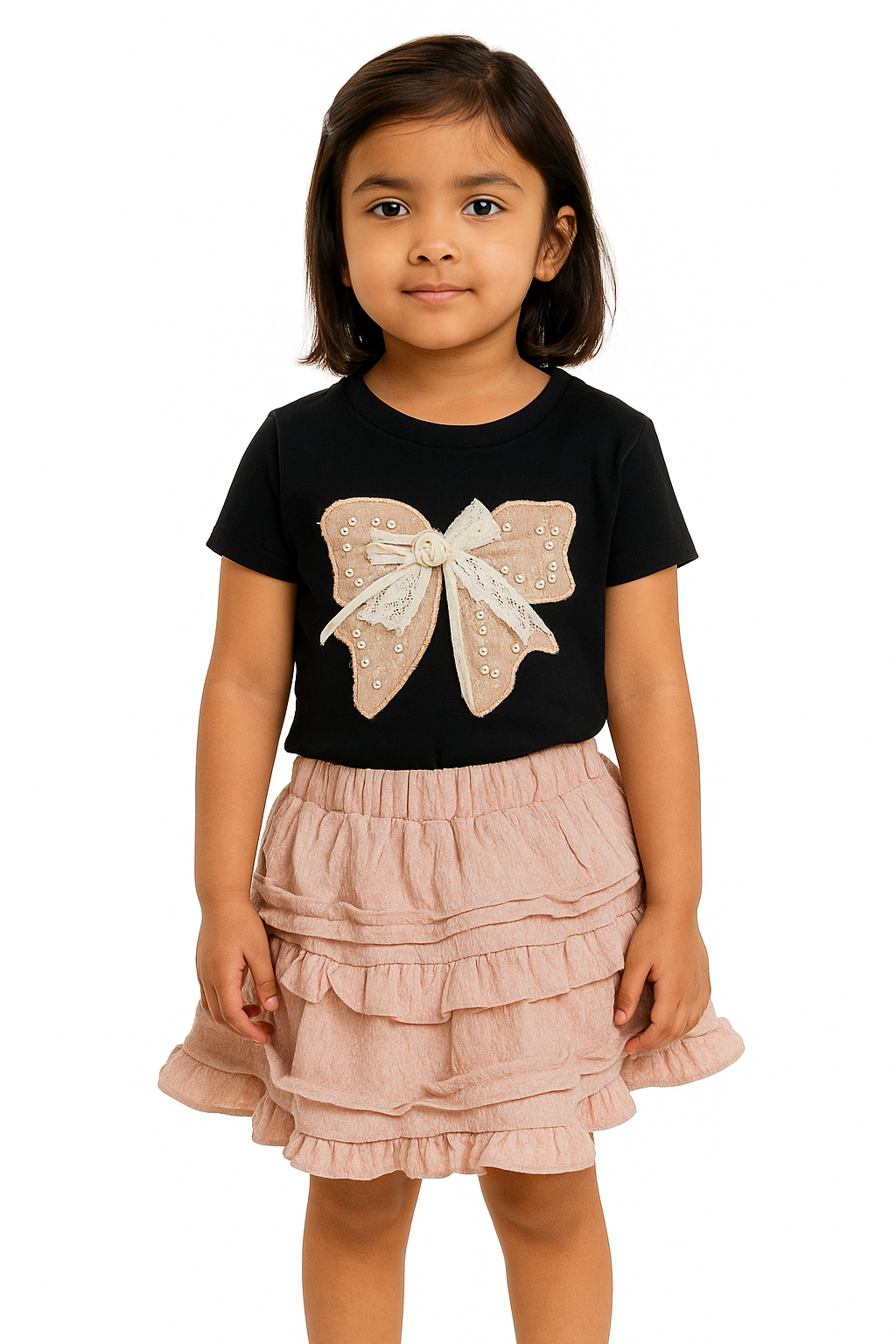 Pearl-Bow Ruffle Skirt Set