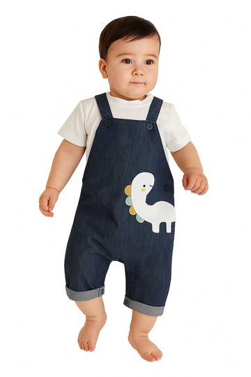 Bronto Buddy Organic Denim Shortall Dungaree & T-shirt Set