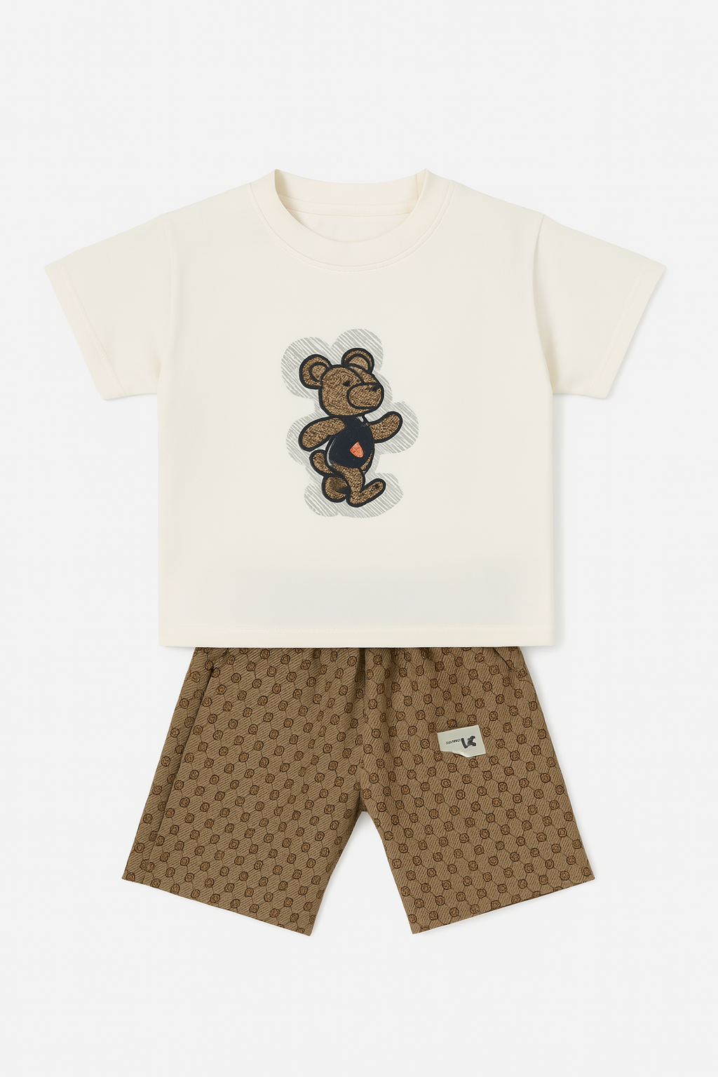 Soft Cotton Teddy Print Tee with Printed Shorts Set