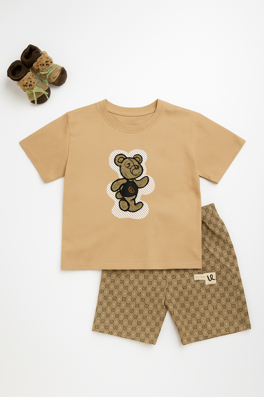 Soft Cotton Teddy Print Tee with Printed Shorts Set