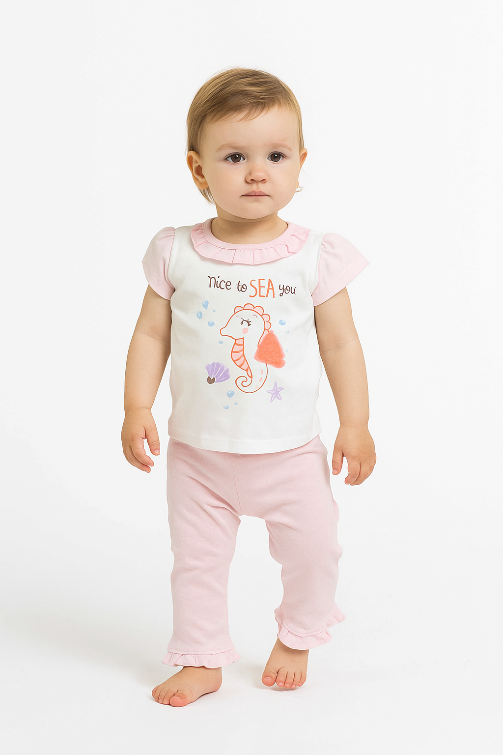 Nice to Sea You Seahorse Organic Tee & Ruffle‑Hem Pant Set