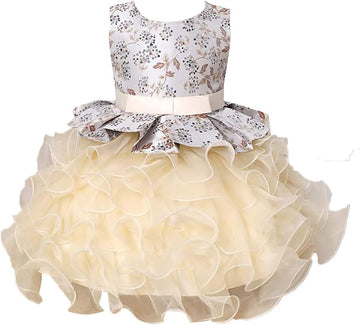 Party Wear Birthday Frock Dress (Grey + Cream)