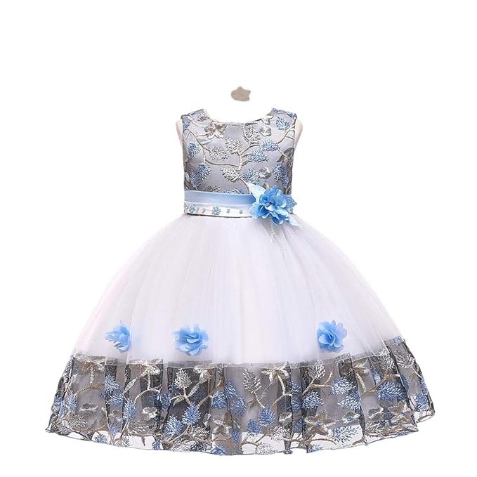 BestGift Pearl embroidery Kids Girls Flower Dress