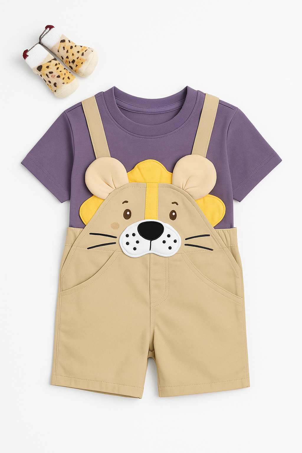 Lion Print Short Sleeves T-shirt with Dungaree For Boys