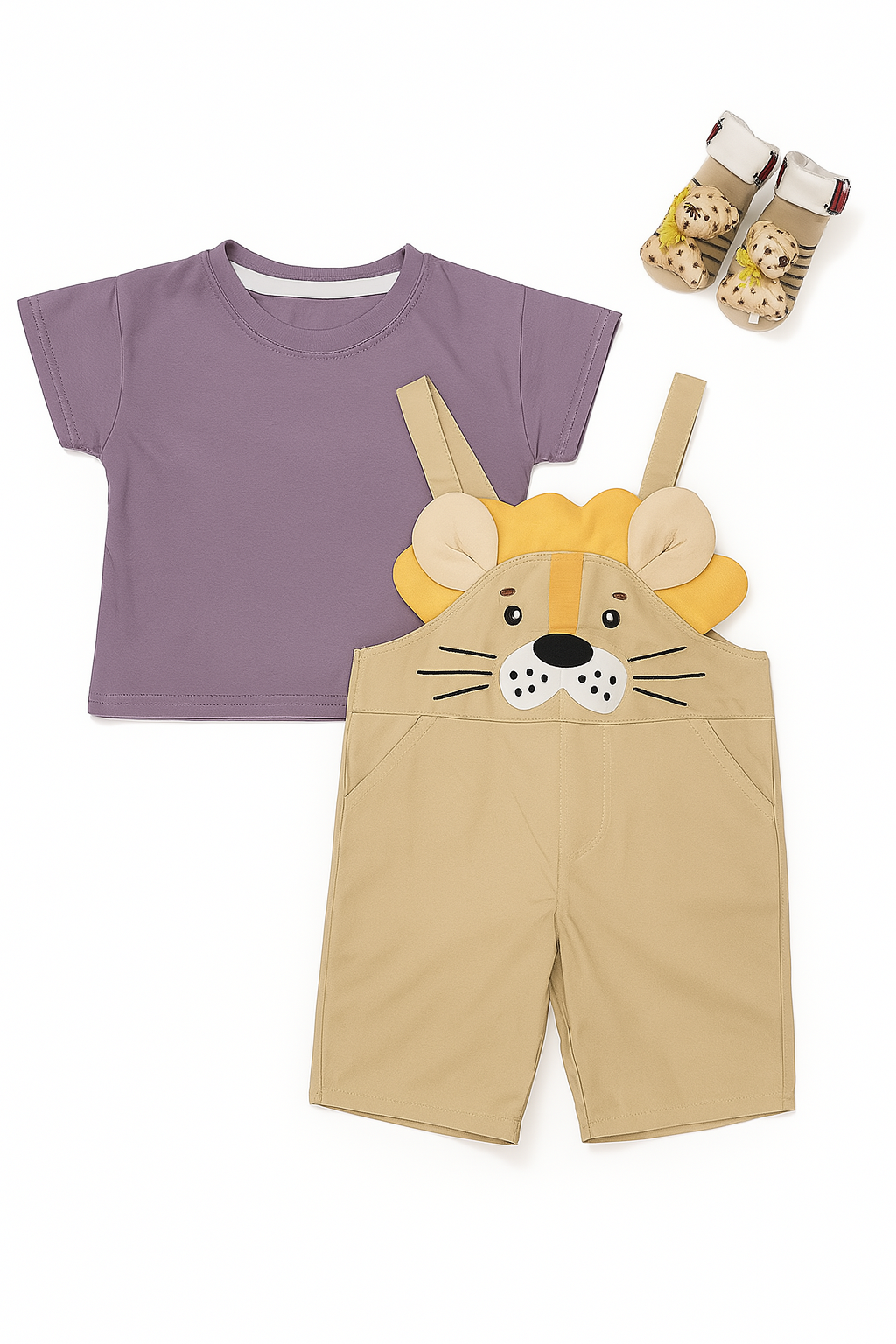 Lion Print Short Sleeves T-shirt with Dungaree For Boys