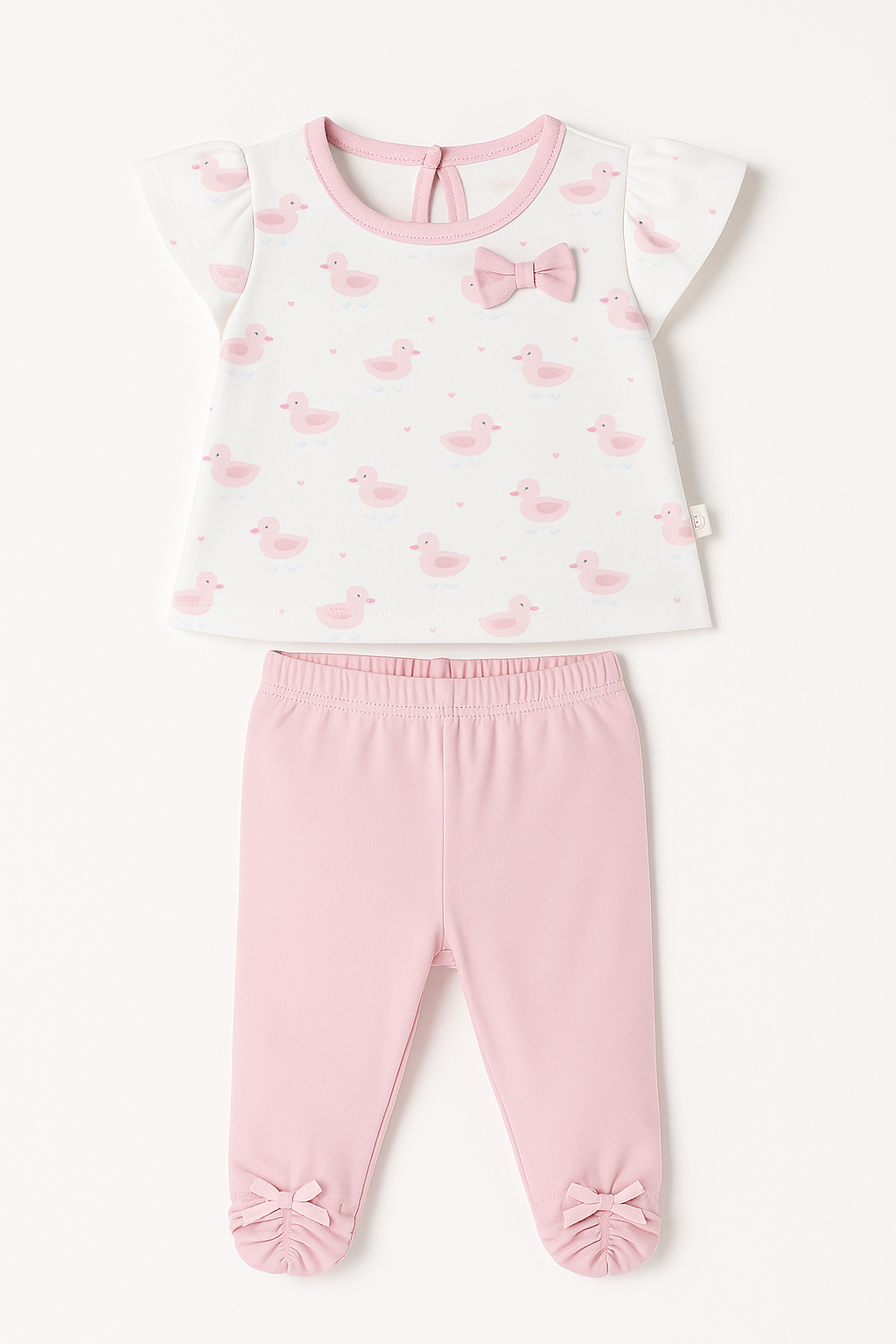 Kozeecub Pink Duckling Flutter-Sleeve Tee & Bow Pajama Set