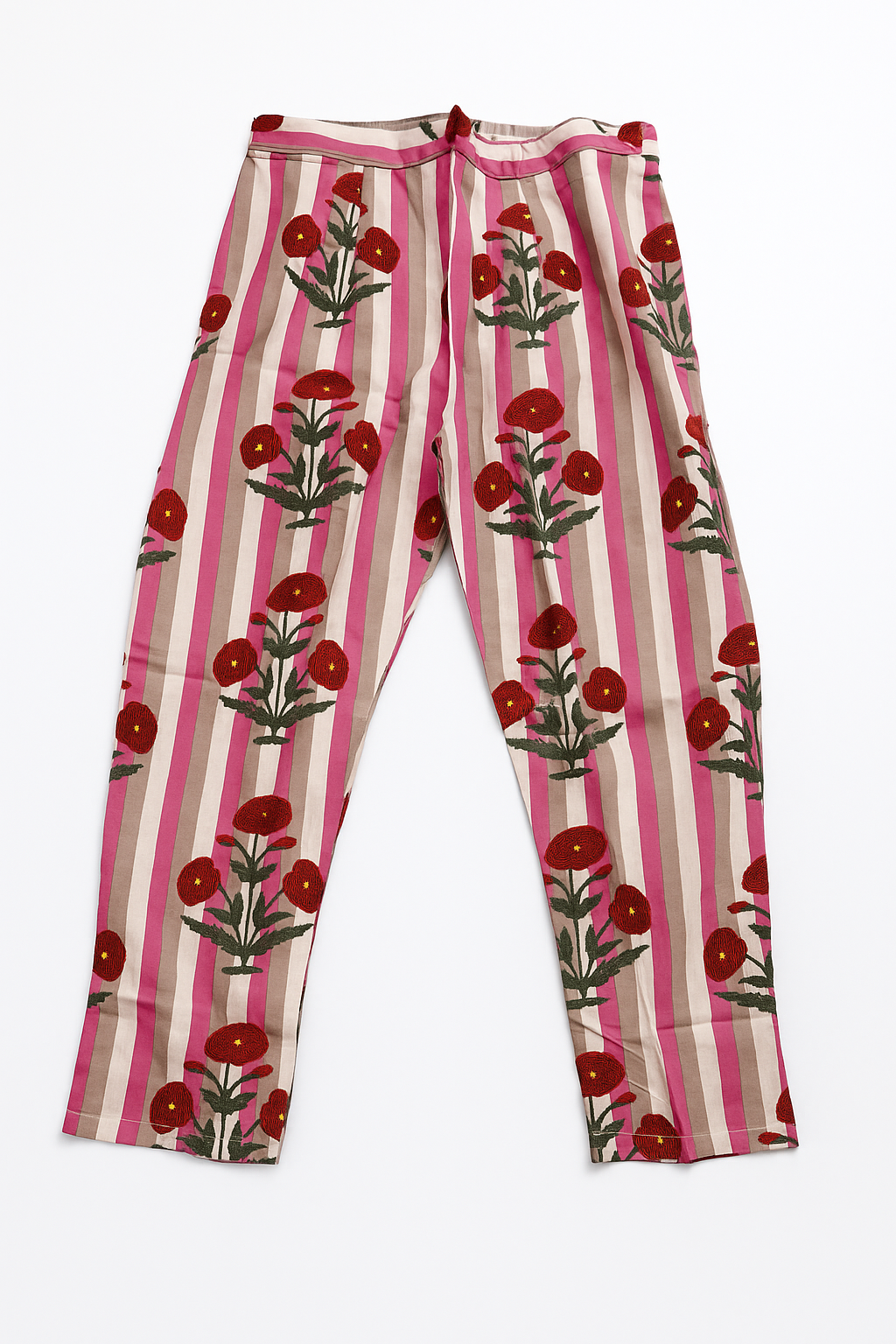 Poppy Stripe Tie‐Waist Shirt & Tassel-Hem Pant Set